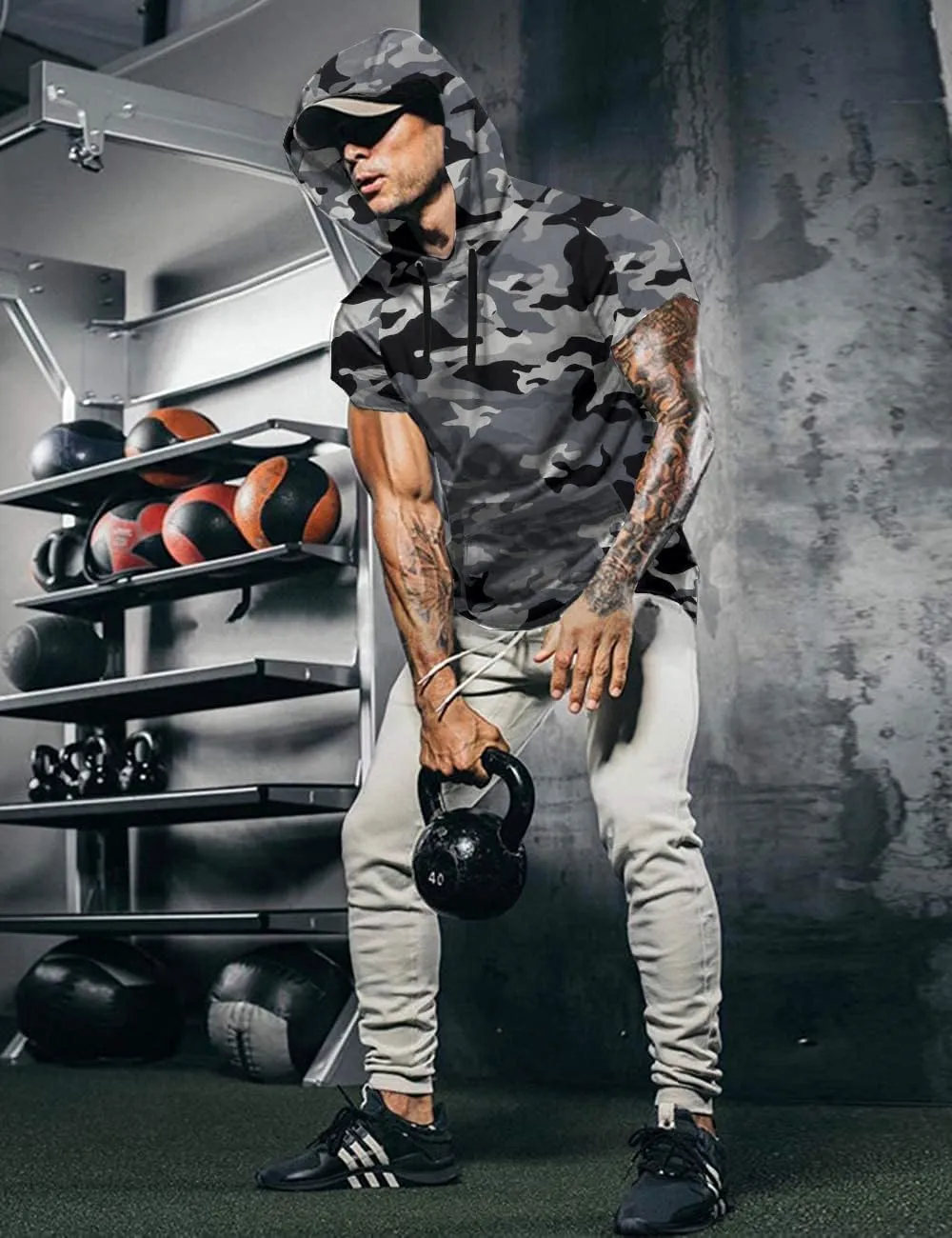 COOFANDY Men's Short Sleeve Hoodie Workout Gym Sweatshirt Muscle Fit Fashion Athletic Hoodies Pullover Cotton Hooded T-Shirts