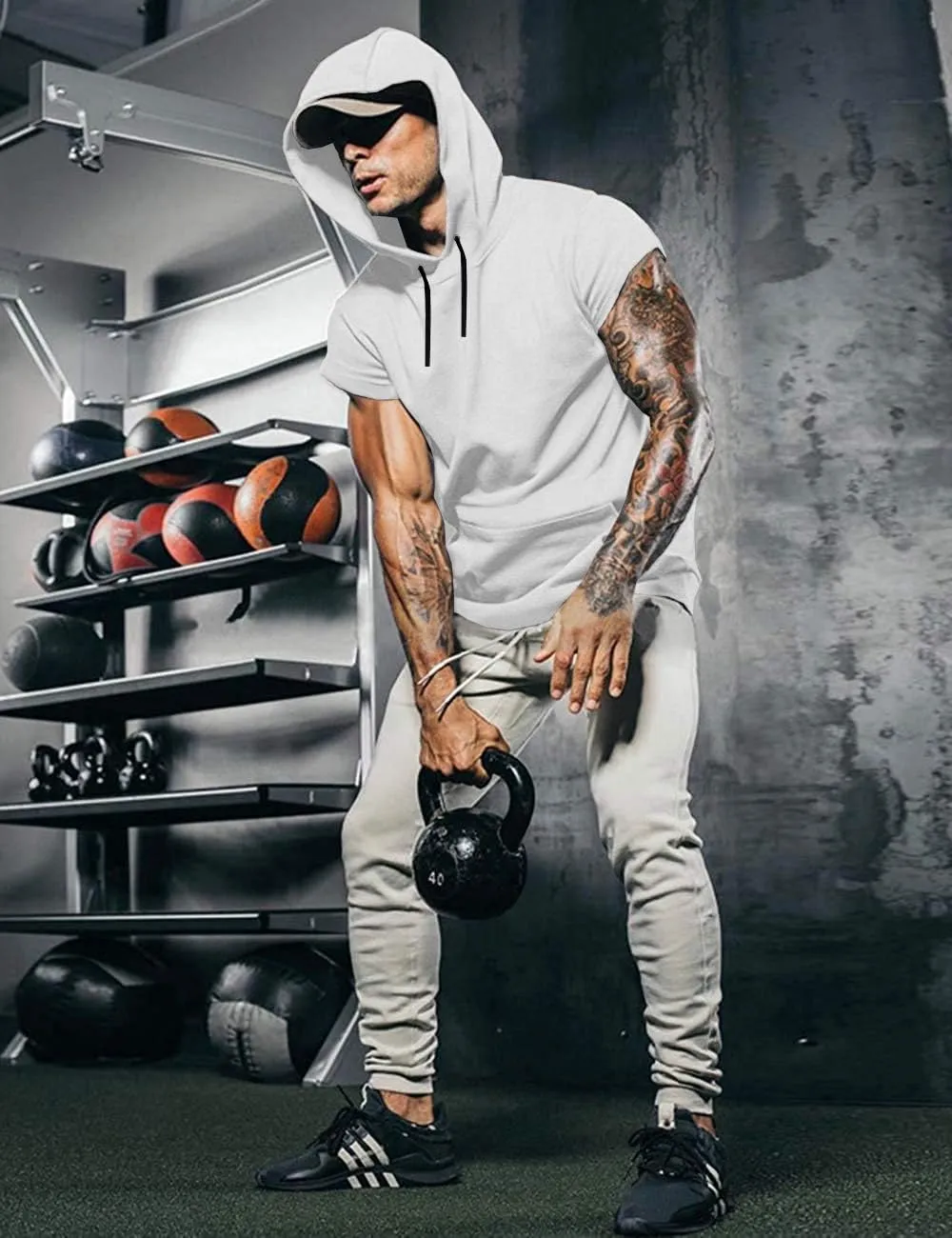 COOFANDY Men's Short Sleeve Hoodie Workout Gym Sweatshirt Muscle Fit Fashion Athletic Hoodies Pullover Cotton Hooded T-Shirts