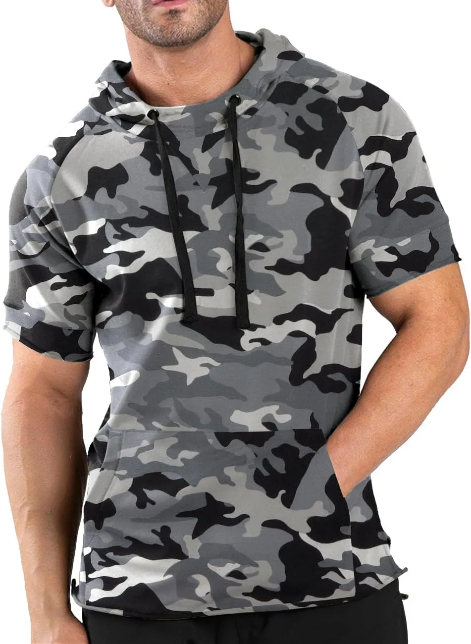 COOFANDY Men's Short Sleeve Hoodie Workout Gym Sweatshirt Muscle Fit Fashion Athletic Hoodies Pullover Cotton Hooded T-Shirts