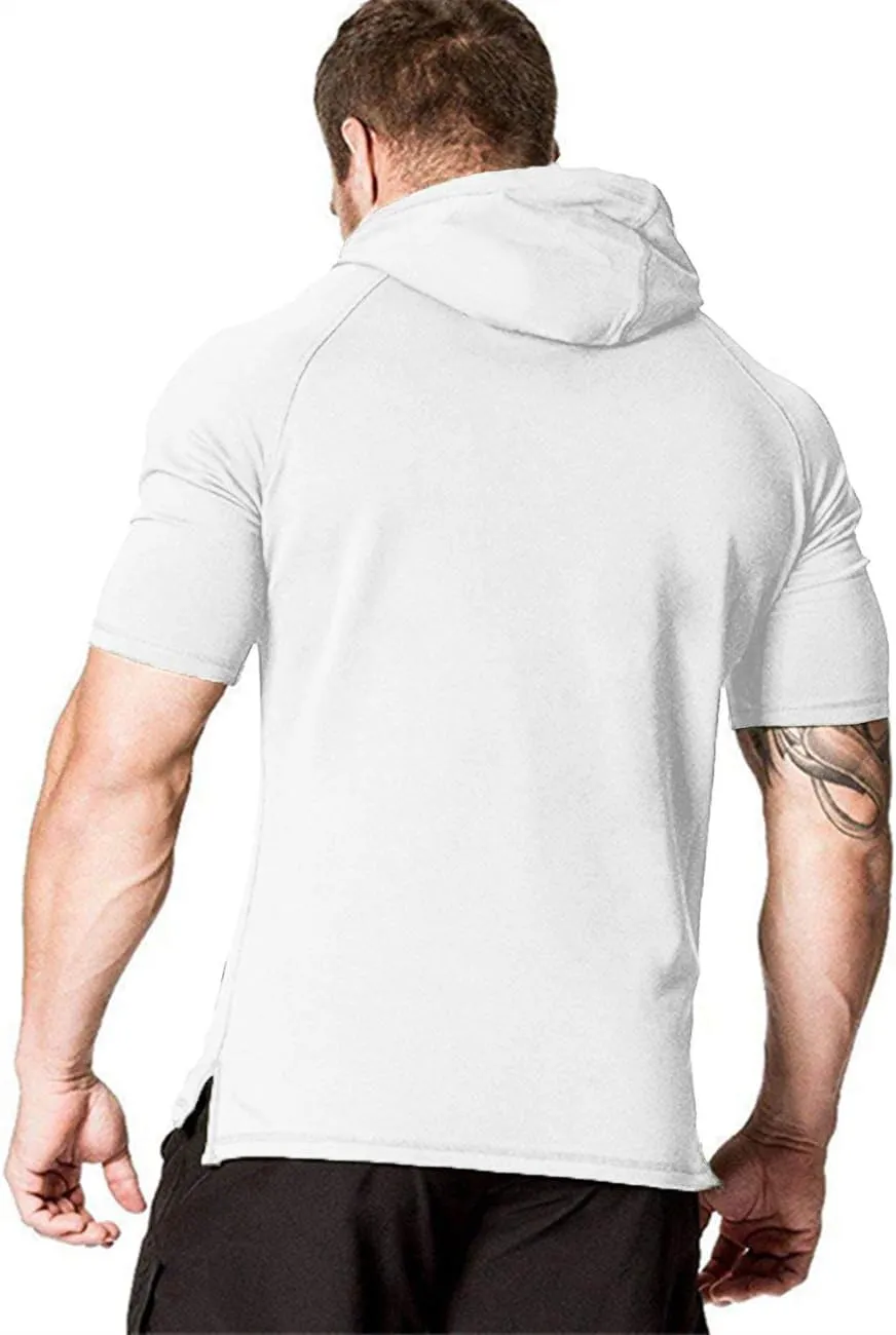 COOFANDY Men's Short Sleeve Hoodie Workout Gym Sweatshirt Muscle Fit Fashion Athletic Hoodies Pullover Cotton Hooded T-Shirts