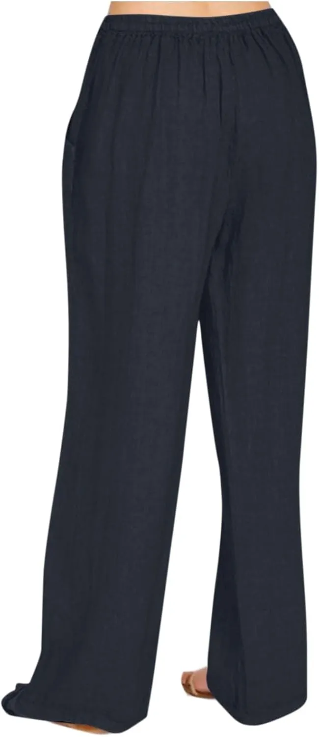 Cotton Linen Pants Women Casual Summer Tie High Waisted Wide Leg Palazzo Pants Solid Loose Fit Plus Size Trousers