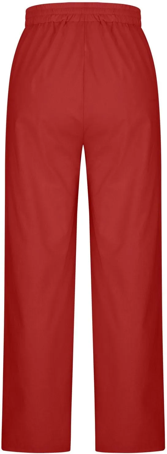 Cotton Linen Pants Women Casual Summer Tie High Waisted Wide Leg Palazzo Pants Solid Loose Fit Plus Size Trousers