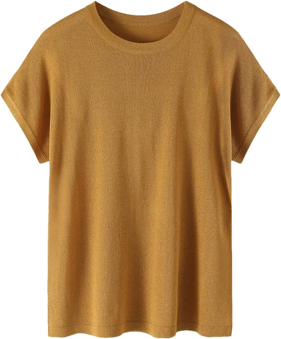DBFBDTU Womens T Shirts Women's Pullover Short Sleeve Knitted Round Neck T-Shirt Women's Loose Sweater Tank Top