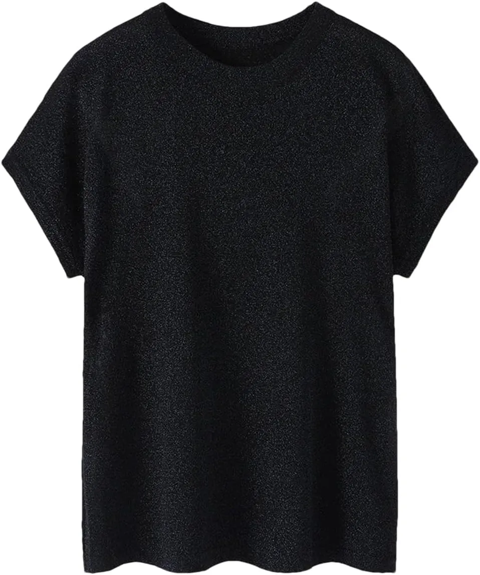 DBFBDTU Womens T Shirts Women's Pullover Short Sleeve Knitted Round Neck T-Shirt Women's Loose Sweater Tank Top