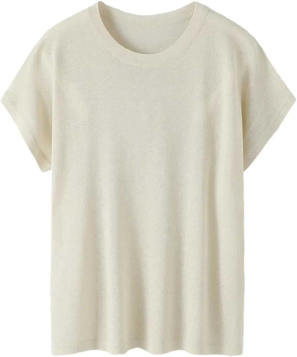 DBFBDTU Womens T Shirts Women's Pullover Short Sleeve Knitted Round Neck T-Shirt Women's Loose Sweater Tank Top
