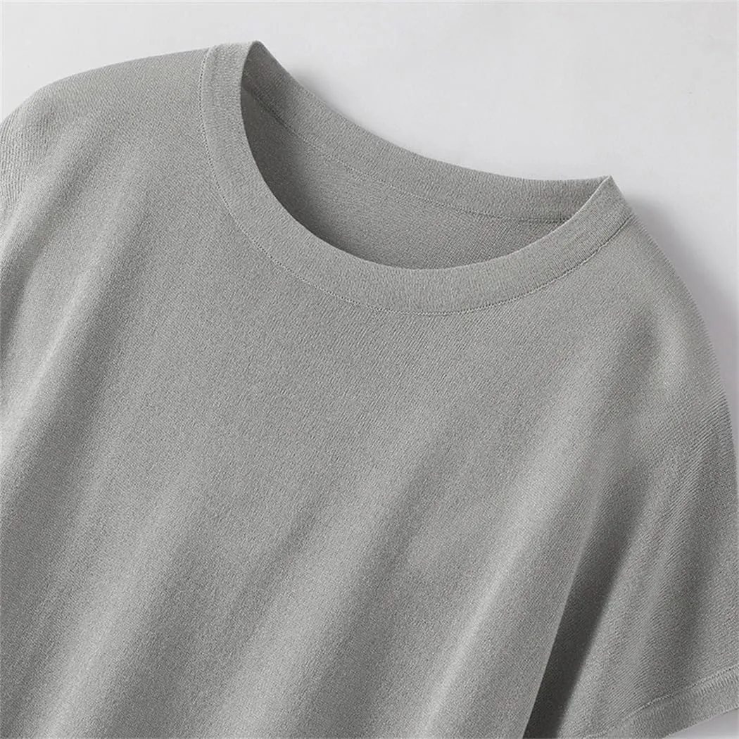 DBFBDTU Womens T Shirts Women's Pullover Short Sleeve Knitted Round Neck T-Shirt Women's Loose Sweater Tank Top