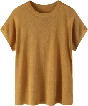 DBFBDTU Womens T Shirts Women's Pullover Short Sleeve Knitted Round Neck T-Shirt Women's Loose Sweater Tank Top