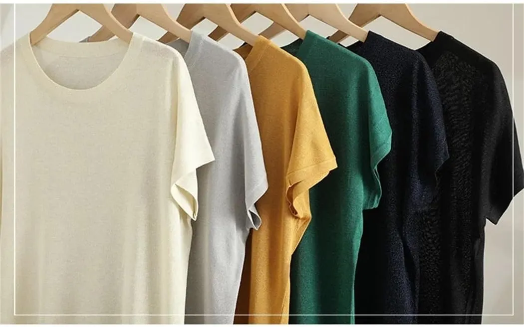 DBFBDTU Womens T Shirts Women's Pullover Short Sleeve Knitted Round Neck T-Shirt Women's Loose Sweater Tank Top