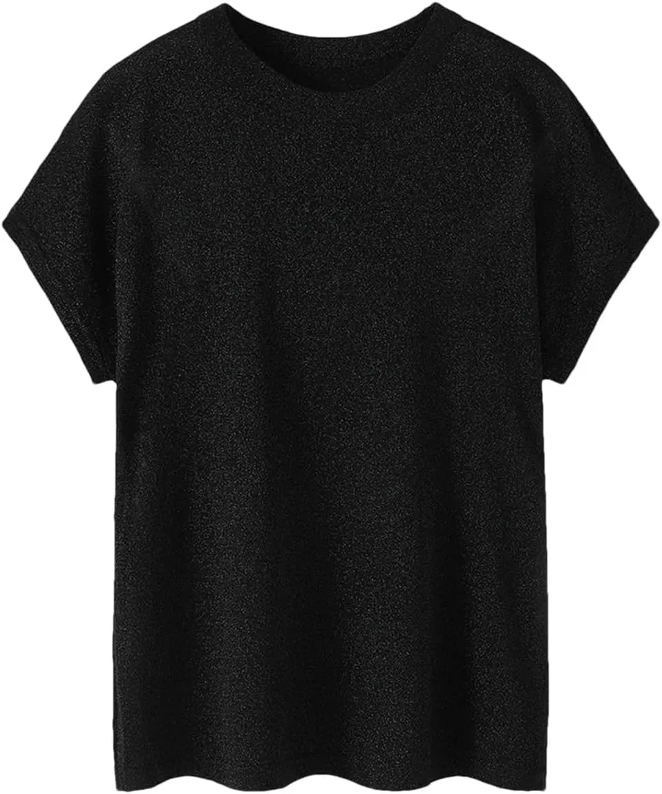 DBFBDTU Womens T Shirts Women's Pullover Short Sleeve Knitted Round Neck T-Shirt Women's Loose Sweater Tank Top