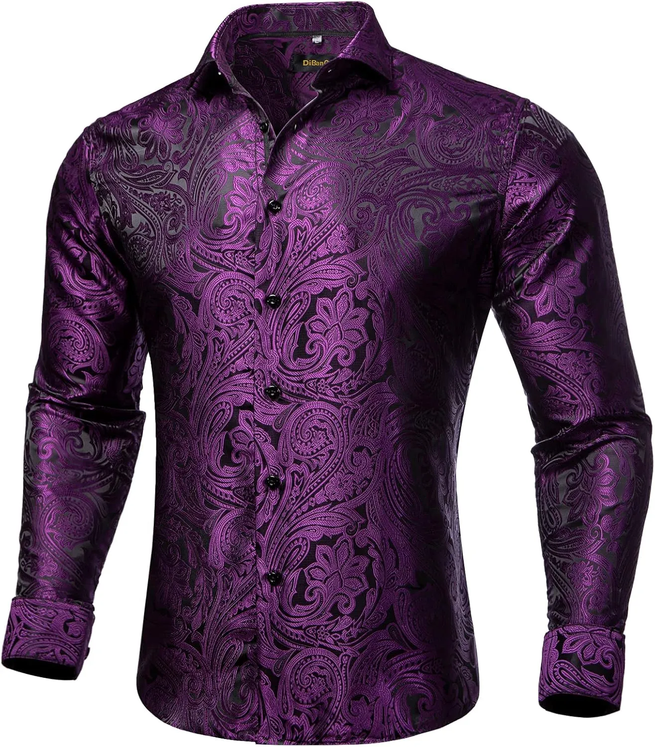 DiBanGu Mens Shirt, Paisley Floral Dress Shirt Long Sleeve with Collar Pin Brooch