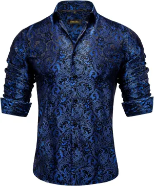 DiBanGu Mens Shirt, Paisley Floral Dress Shirt Long Sleeve with Collar Pin Brooch
