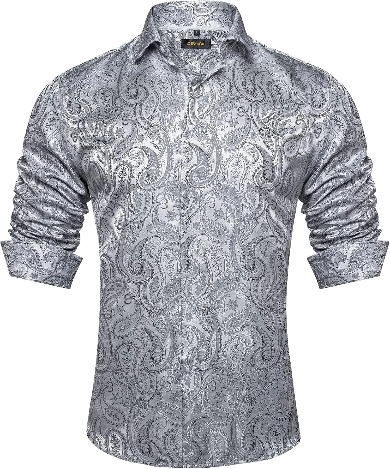 DiBanGu Mens Shirt, Paisley Floral Dress Shirt Long Sleeve with Collar Pin Brooch