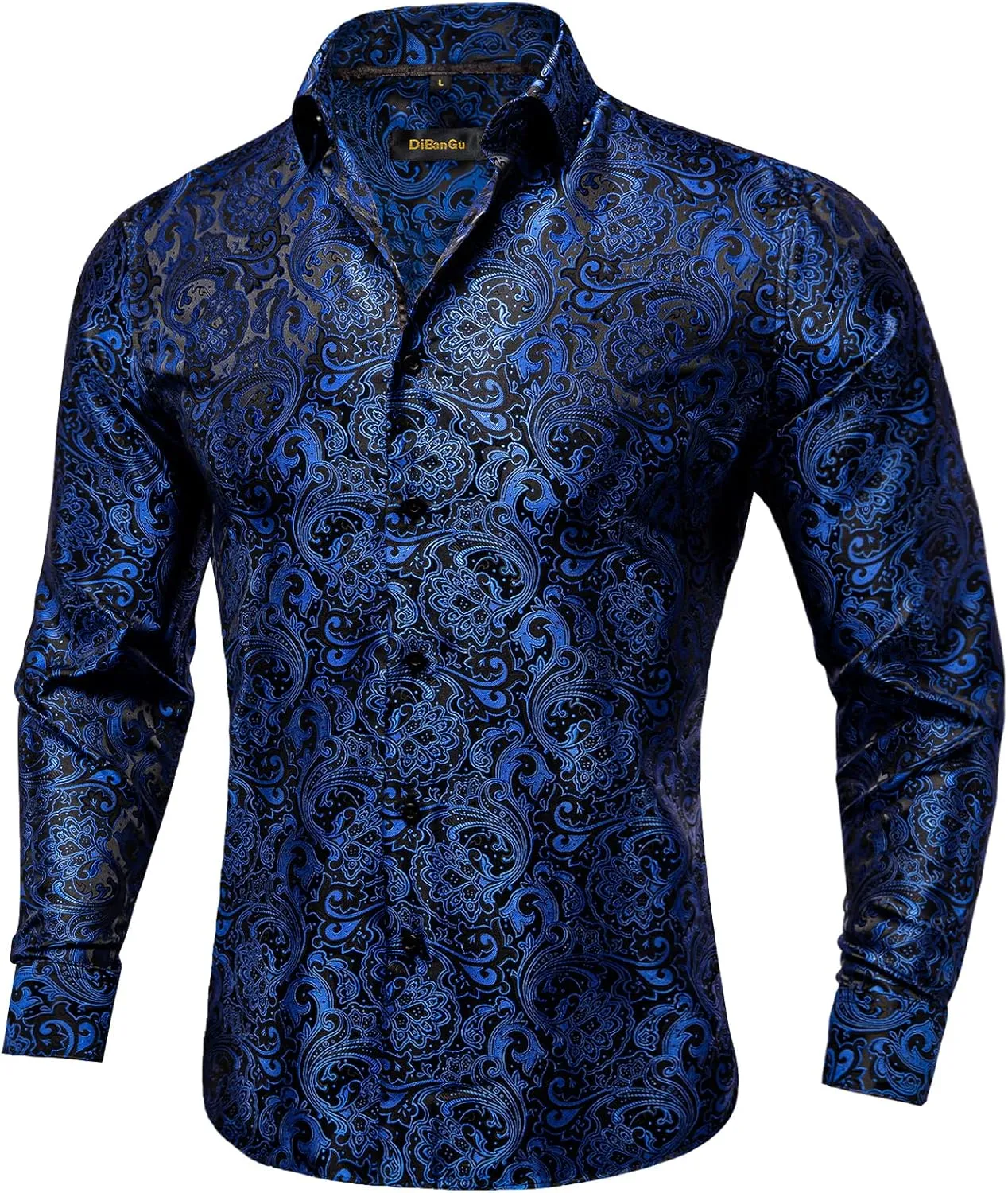 DiBanGu Mens Shirt, Paisley Floral Dress Shirt Long Sleeve with Collar Pin Brooch