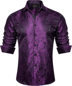 DiBanGu Mens Shirt, Paisley Floral Dress Shirt Long Sleeve with Collar Pin Brooch