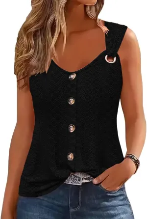 Disamer Tank Tops for Women 2025 Vacation Summer Spring Outfits Lace V Neck Button Down Loose Fit Sleeveless T Shirts