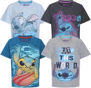 Disney Lilo & Stitch Boys 4 Pack Short Sleeve T-Shirt for Big Kids