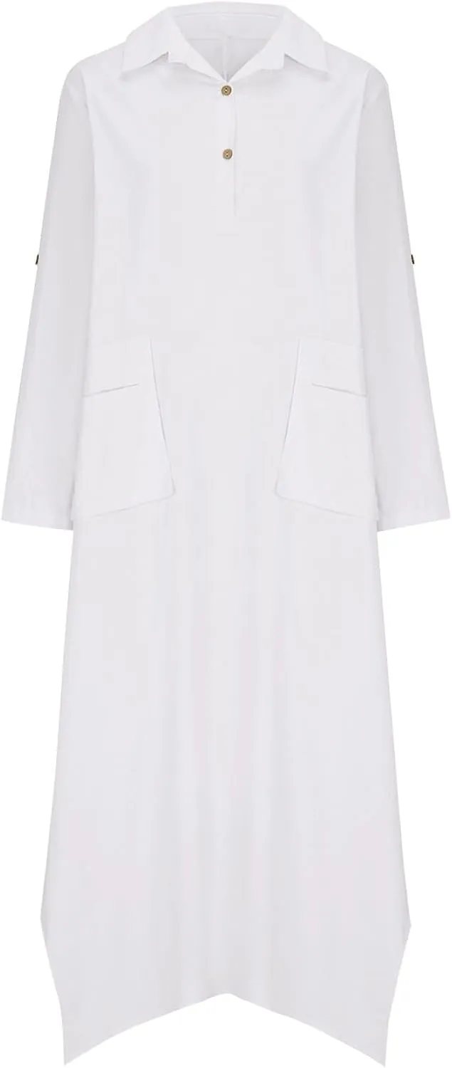 Dresses for Women Long Sleeve Cotton Linen Oversized Loose Dresses Casual Henley Button Down Flowy Dresses Fall 2024