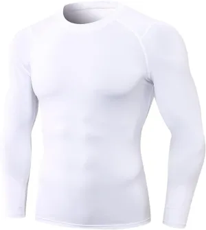 EARGFM Men's Athletic Long Sleeve Compression Shirt Training Running Baselayer Sports Quick Drying T-Shirts High Elastic Tops, White, XX-Large