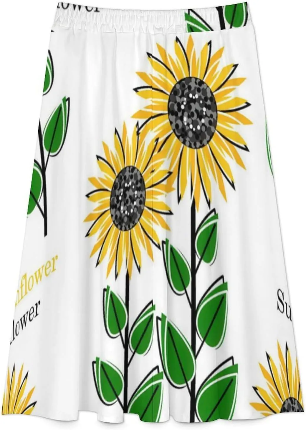 Elegant Sunflowers Printed Midi Skirts High Elastic Waist Pleated Bohemia Going Out Skirts