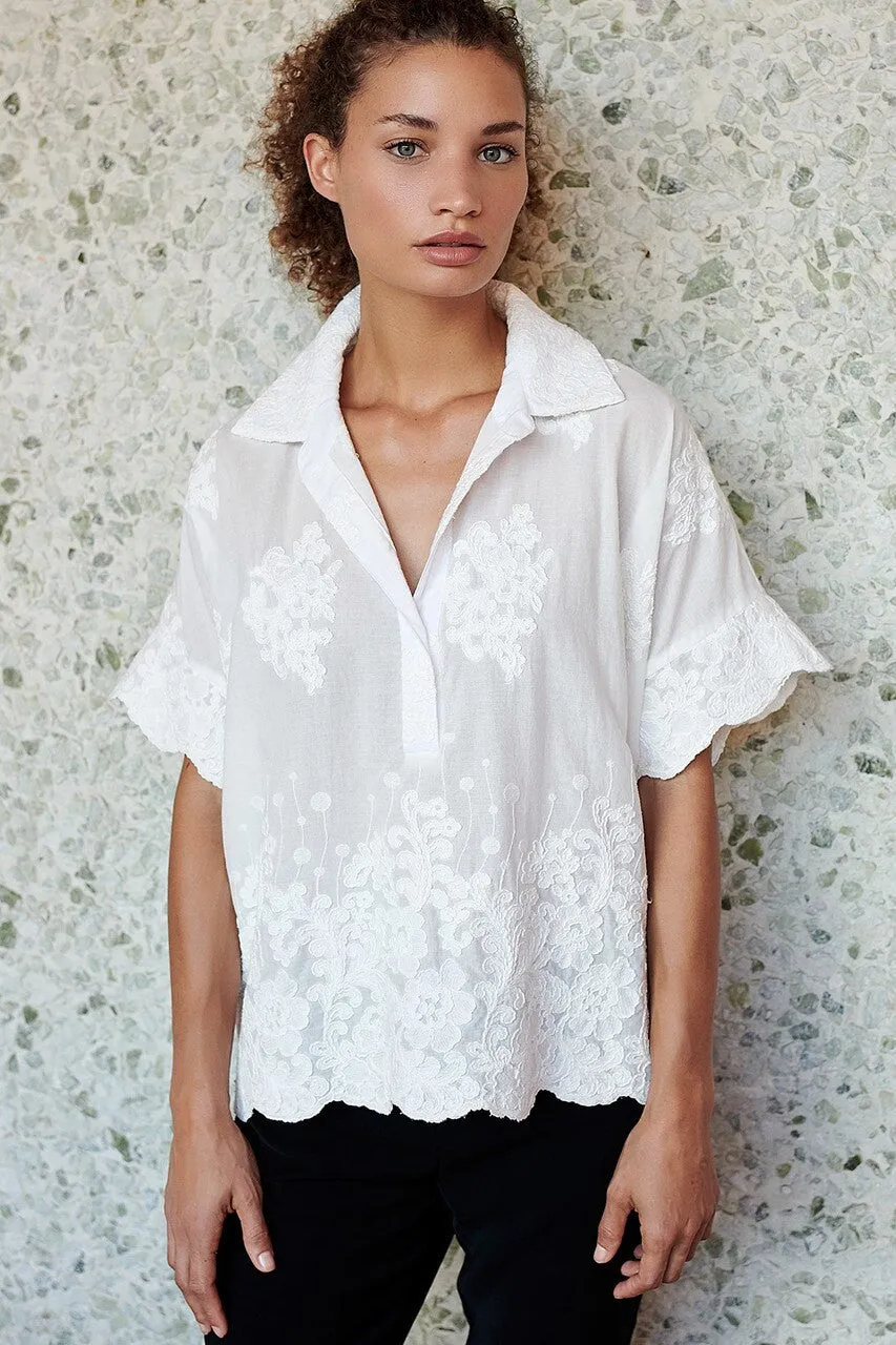 Embroidered Voile T-Shirt Top