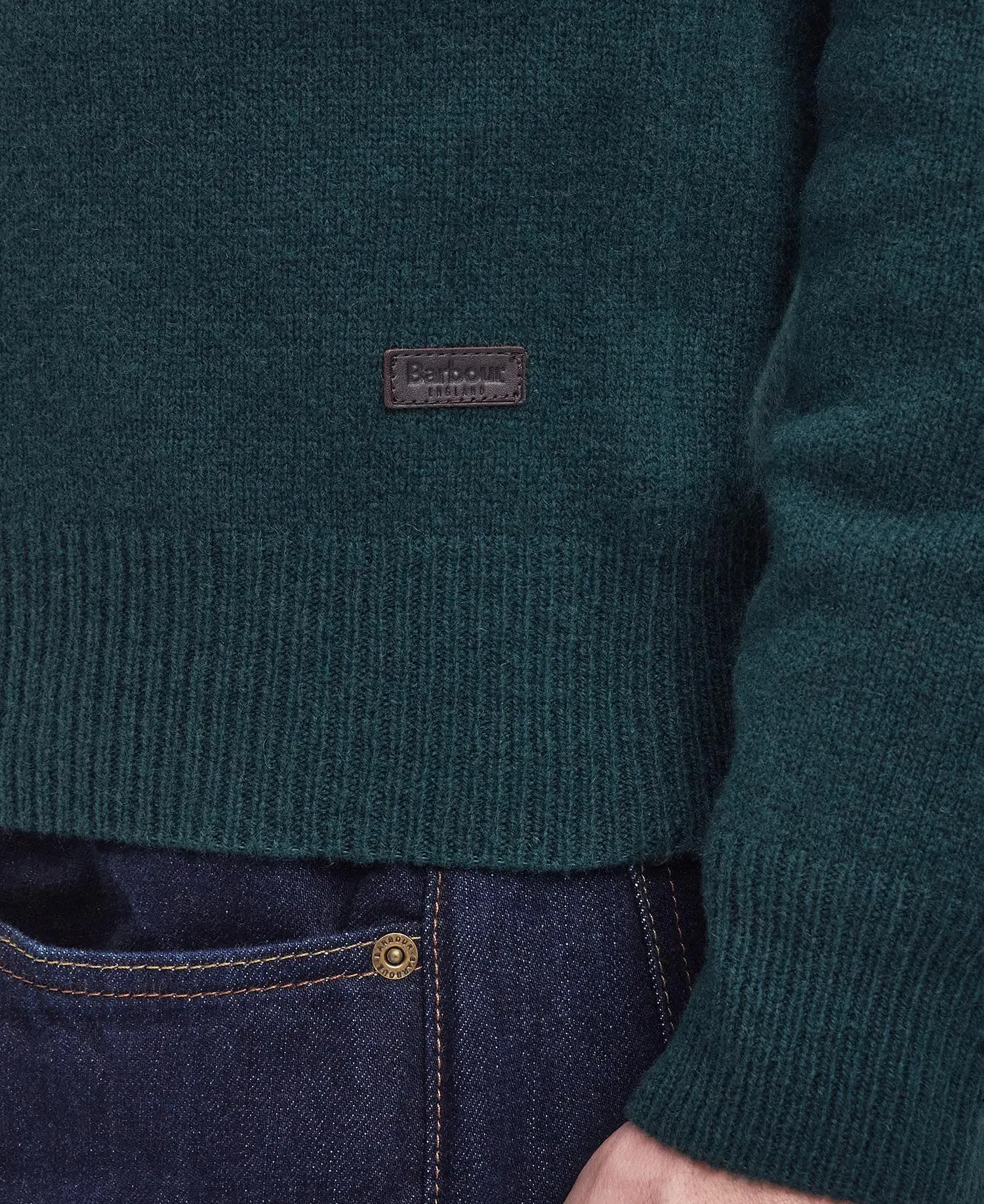 Essential Patch Crew Neck Jumper in Evergreen by Barbour