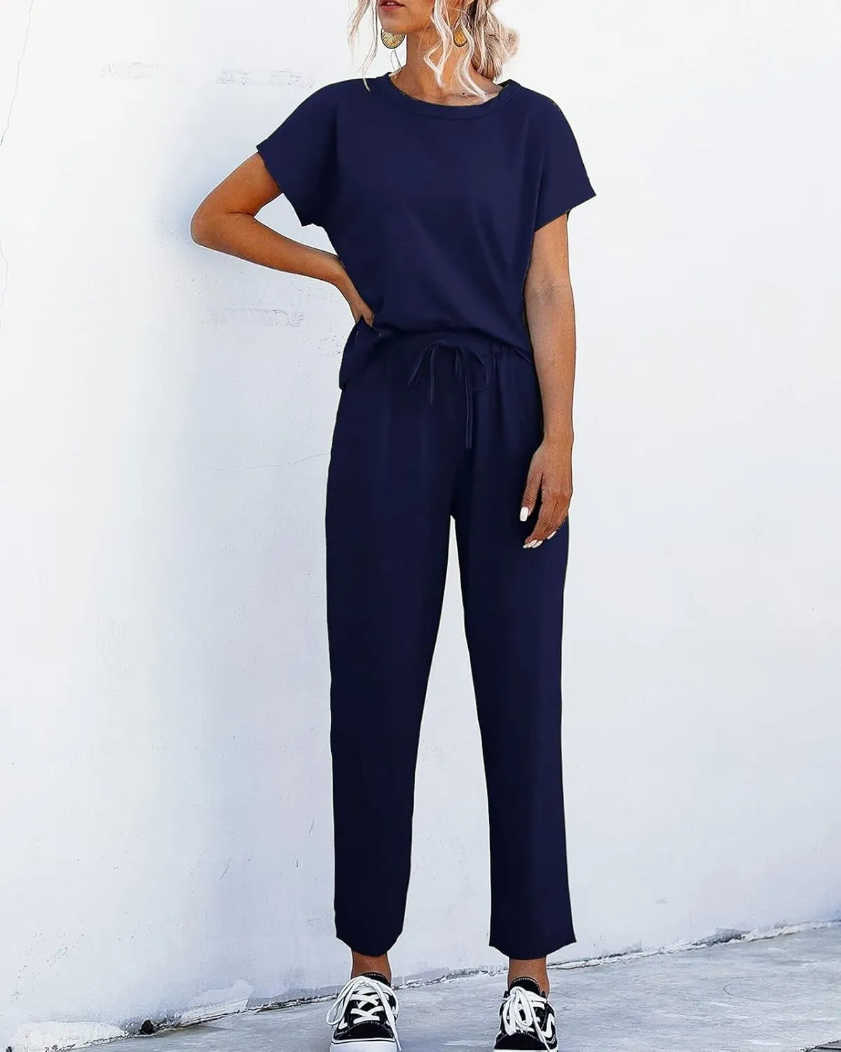 Eurivicy Women's 2 Piece Outfits Sets Casual Short Sleeve Crewneck T-Shirts and Pocketed Jogger Pants Summer Tracksuit Set
