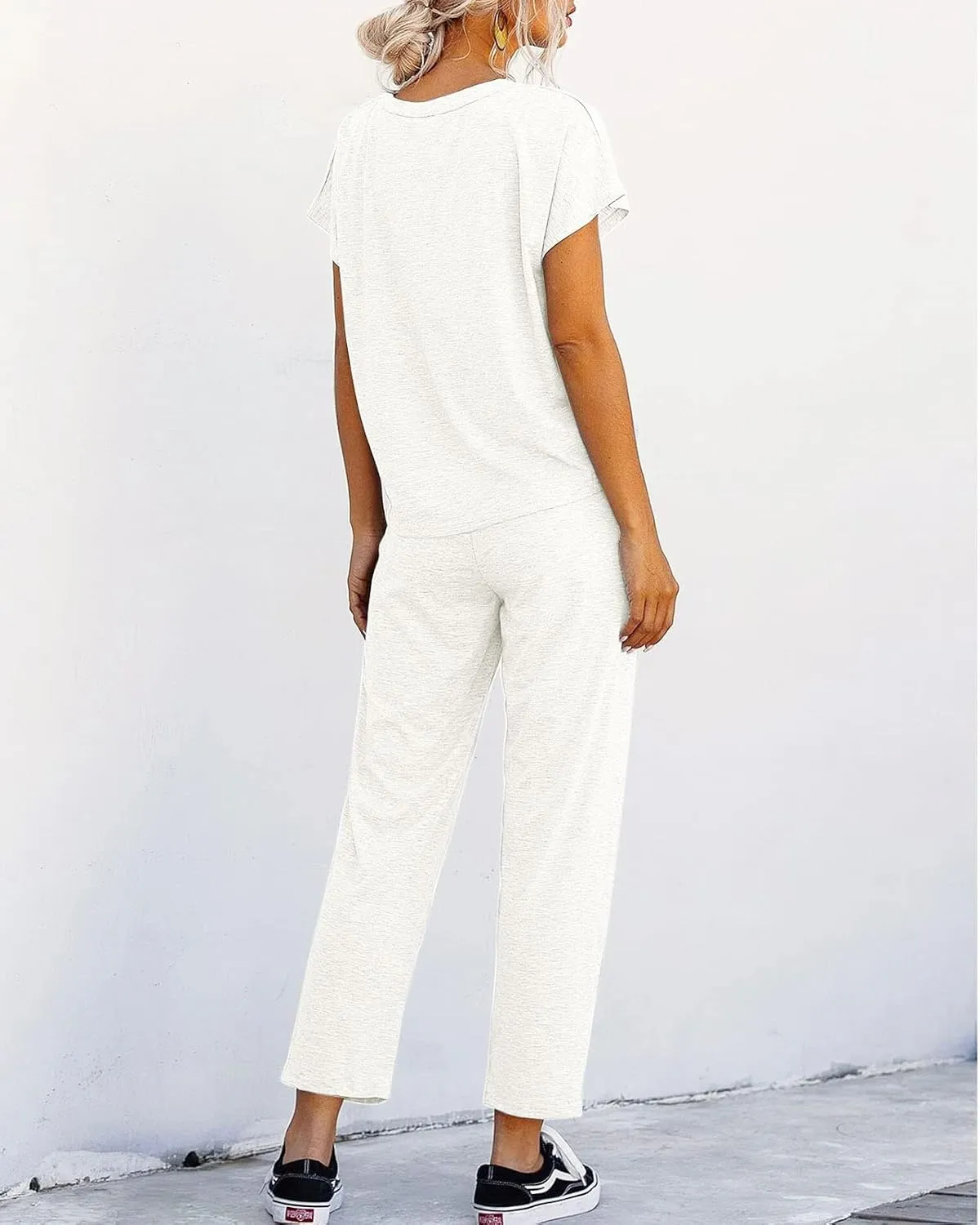 Eurivicy Women's 2 Piece Outfits Sets Casual Short Sleeve Crewneck T-Shirts and Pocketed Jogger Pants Summer Tracksuit Set