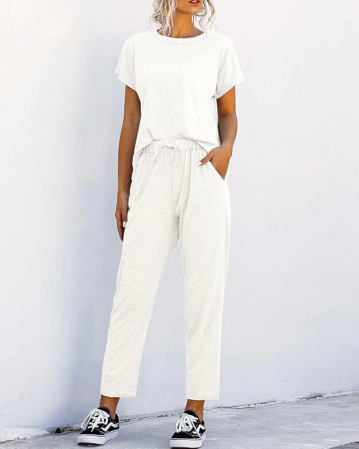Eurivicy Women's 2 Piece Outfits Sets Casual Short Sleeve Crewneck T-Shirts and Pocketed Jogger Pants Summer Tracksuit Set