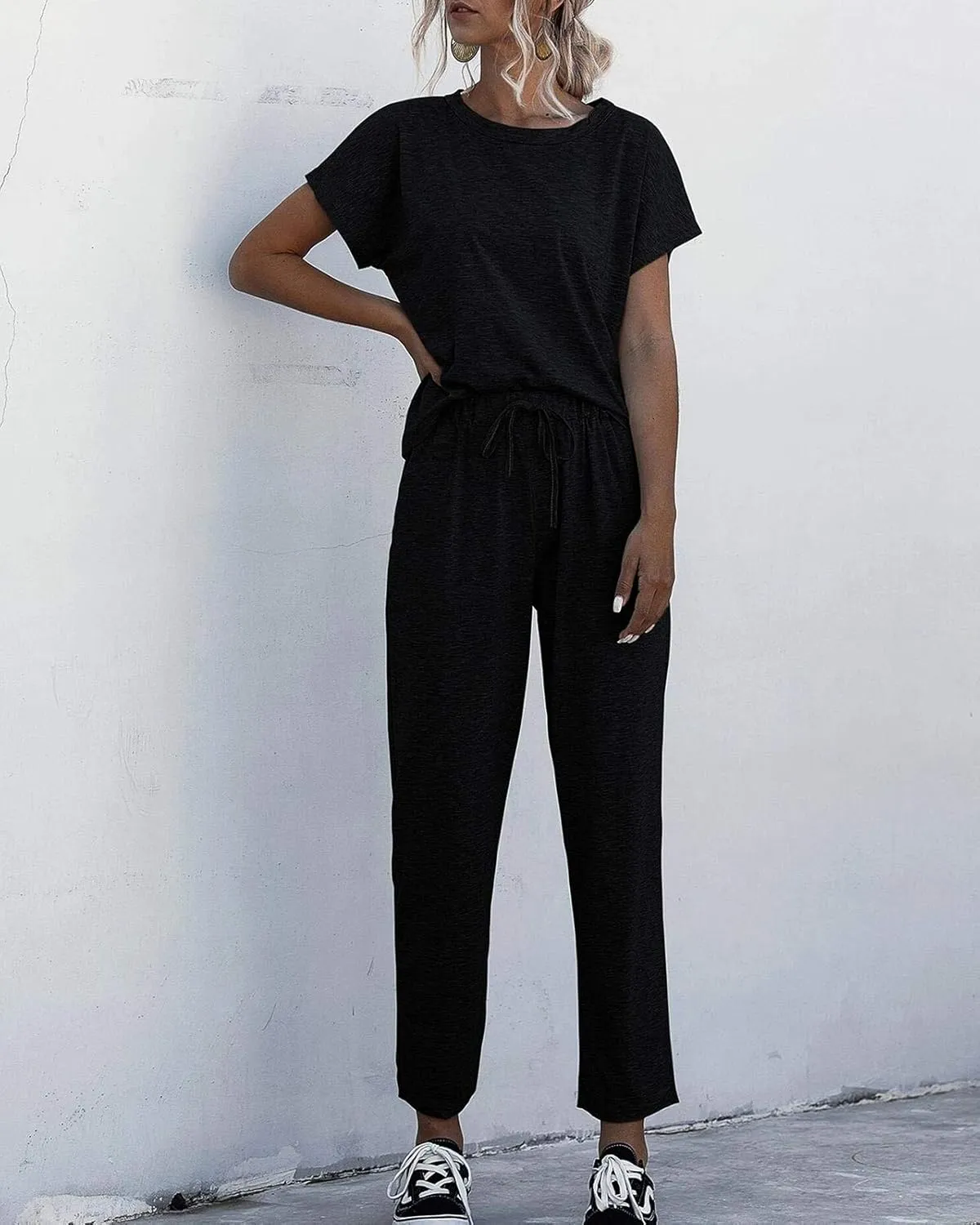 Eurivicy Women's 2 Piece Outfits Sets Casual Short Sleeve Crewneck T-Shirts and Pocketed Jogger Pants Summer Tracksuit Set