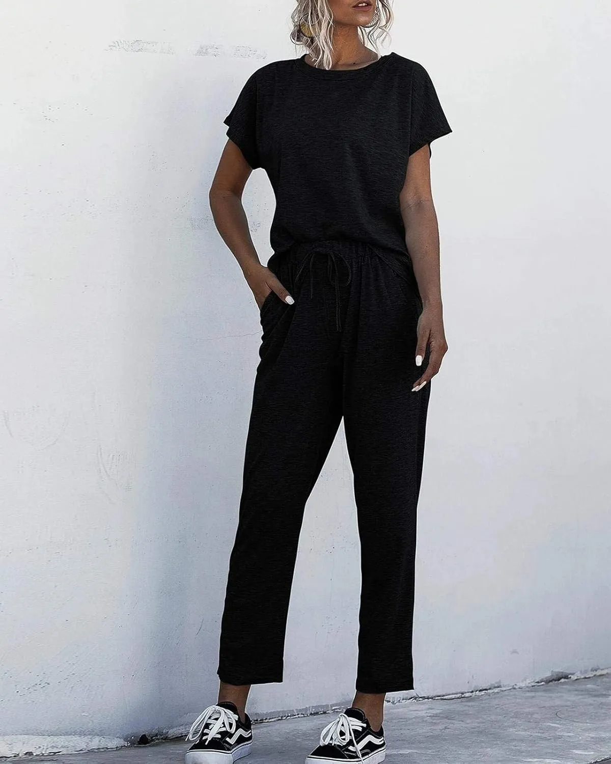 Eurivicy Women's 2 Piece Outfits Sets Casual Short Sleeve Crewneck T-Shirts and Pocketed Jogger Pants Summer Tracksuit Set