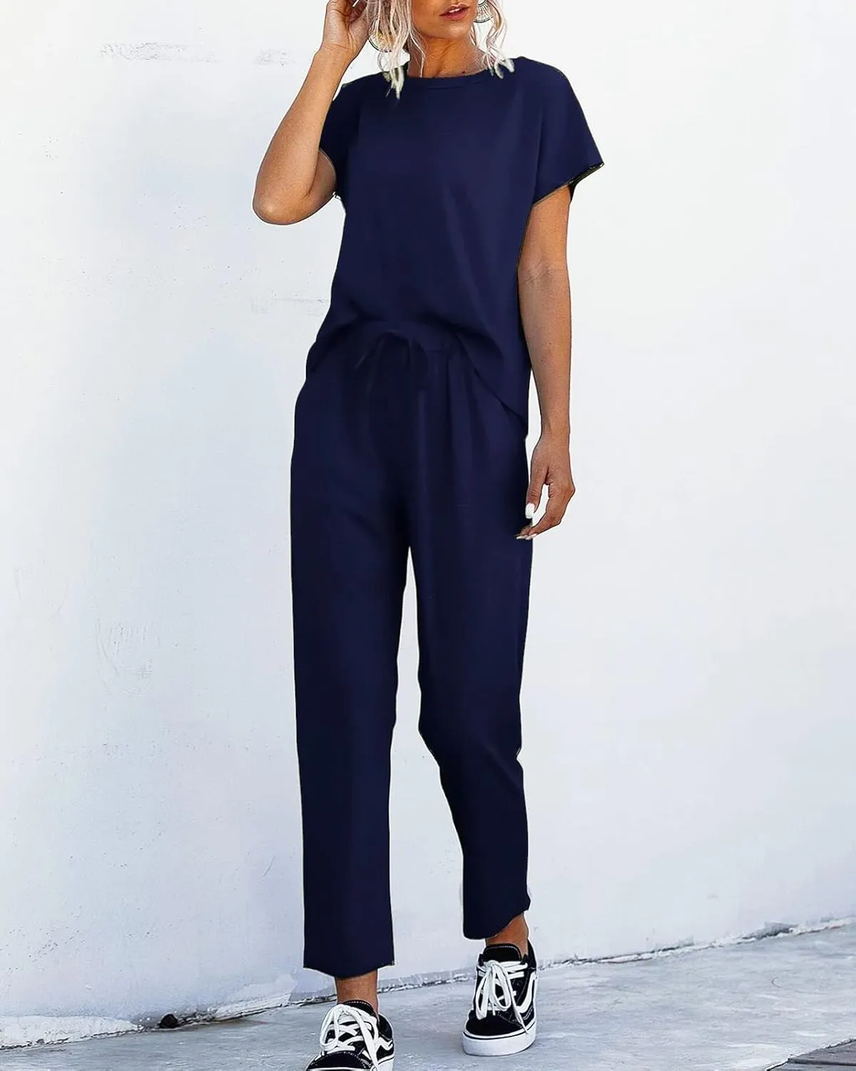 Eurivicy Women's 2 Piece Outfits Sets Casual Short Sleeve Crewneck T-Shirts and Pocketed Jogger Pants Summer Tracksuit Set