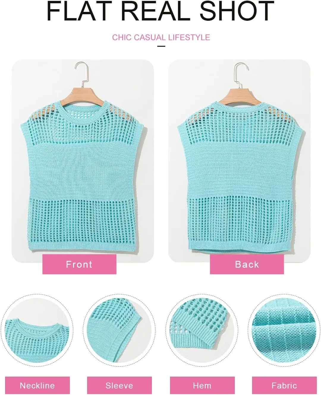 EVALESS Womens Tops Casual Summer Cap Short Sleeve Crochet Hollow Out Knit Sweater Vest Pullover T-Shirts Beach Coverup
