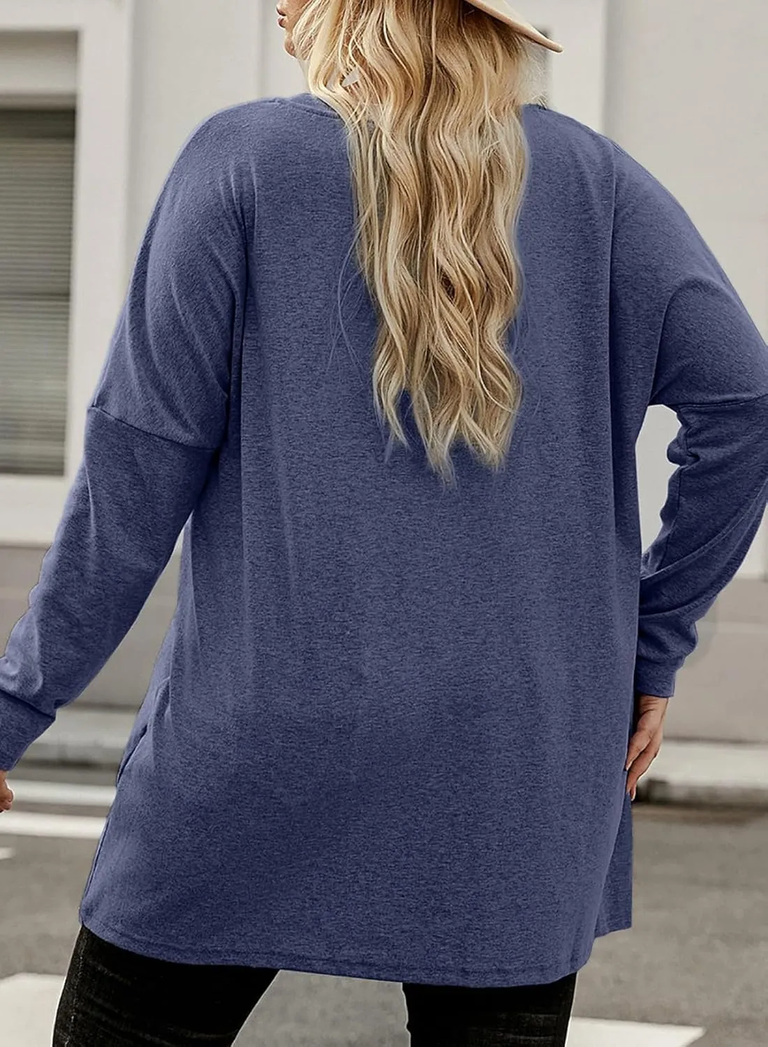 Eytino Womens Plus Size Long Sleeve Tops Crewneck Lightweight Sweatshirt Loose Casual Oversized T Shirts with Pockets(1X-5X)