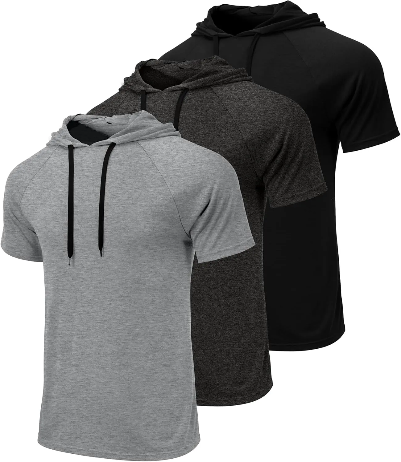 Ficerd 3 Pack Big and Tall Men's Hoodie Short Sleeve Workout T Shirts Dry Fit Casual Running Athletic Pullover Sweatshirt