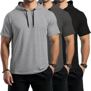Ficerd 3 Pack Big and Tall Men's Hoodie Short Sleeve Workout T Shirts Dry Fit Casual Running Athletic Pullover Sweatshirt