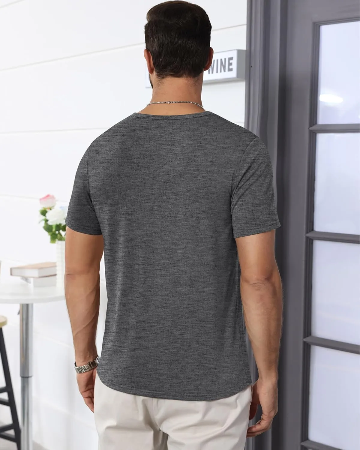 Ficerd 3 Pack Men's Big & Tall T-Shirts, Summer Short Sleeve Henley Shirts Casual Classic Vneck Button Oversized Tee Shirts