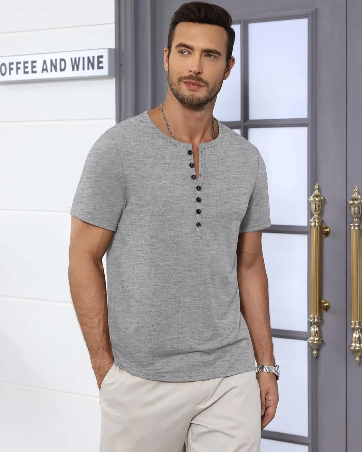 Ficerd 3 Pack Men's Big & Tall T-Shirts, Summer Short Sleeve Henley Shirts Casual Classic Vneck Button Oversized Tee Shirts