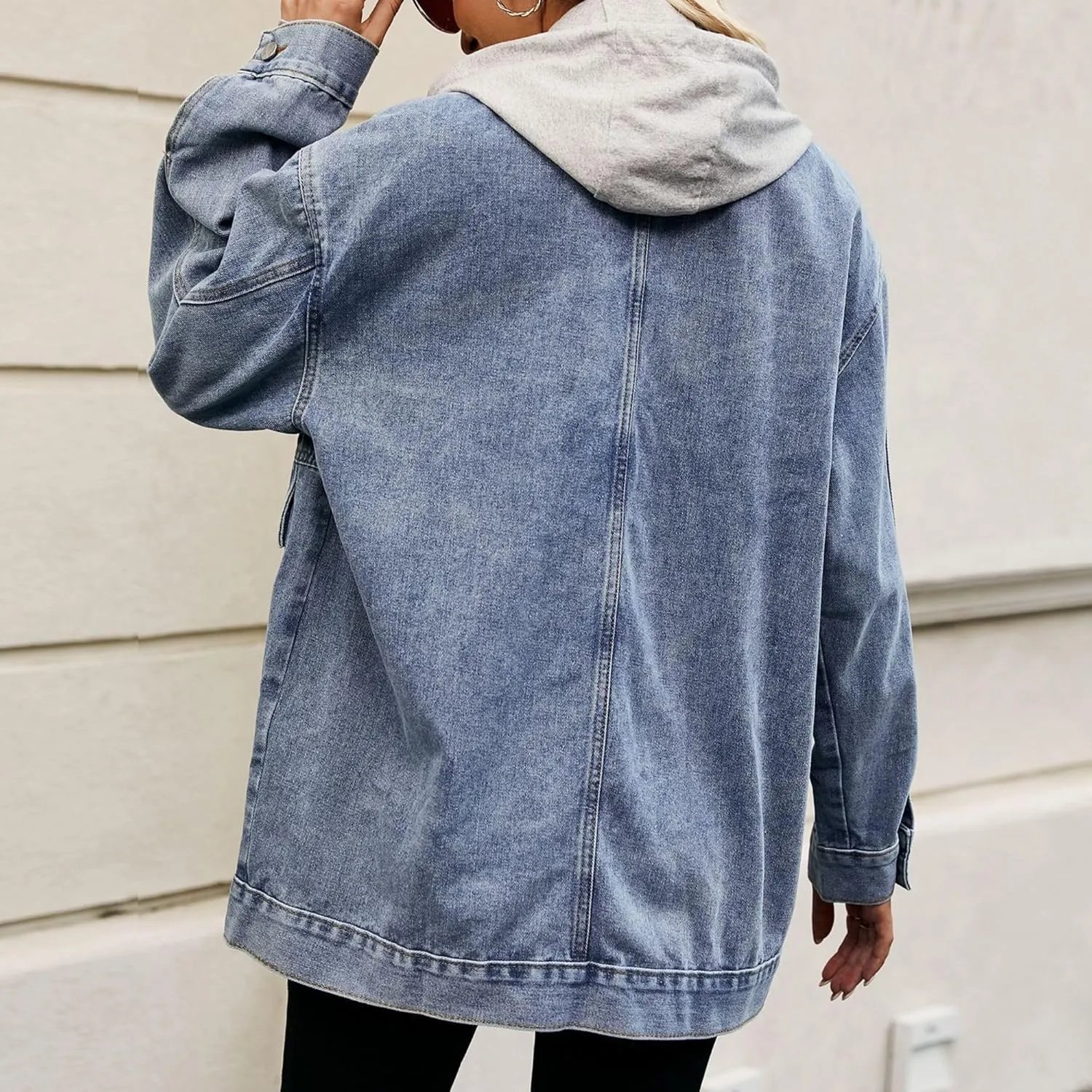 FindThy Womens Oversized Denim Jean Jacket Long Sleeve Button Up Jean Jacket Top With Pockets