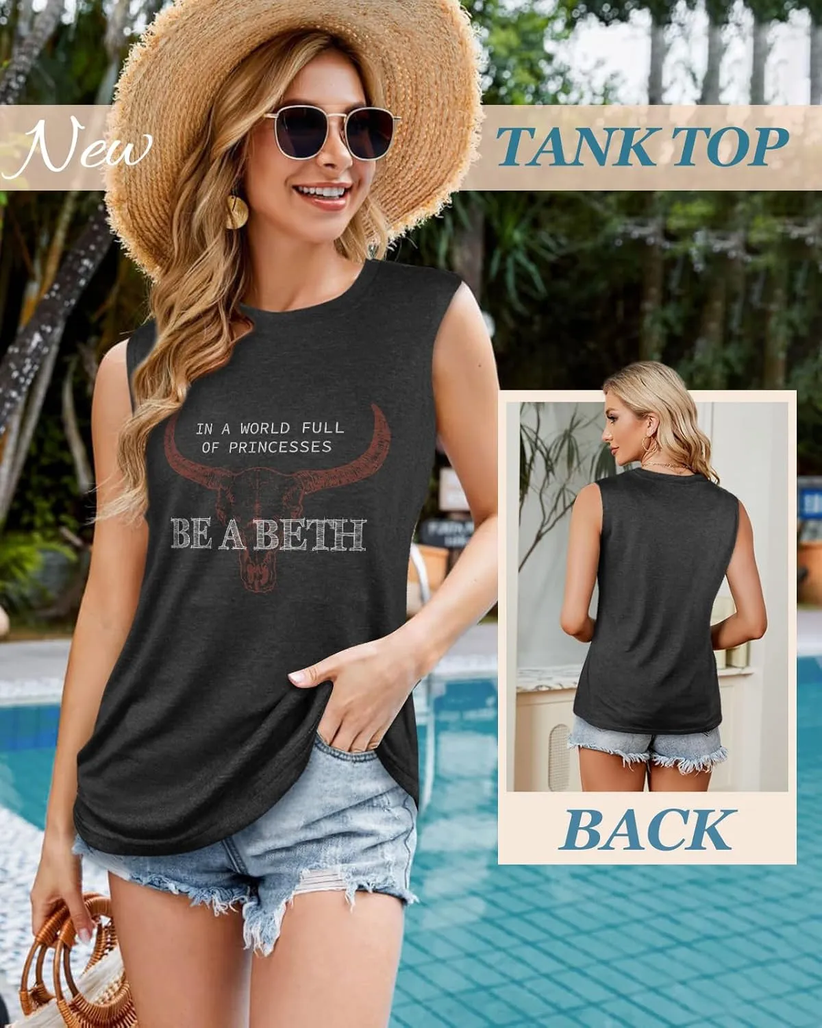 Flafens Tank Top for Women - Cute Womens Summer Graphic Cotton Sleeveless T Shirts Crewneck Tops Workout Gym Basic Tunic