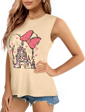 Flafens Tank Top for Women - Cute Womens Summer Graphic Cotton Sleeveless T Shirts Crewneck Tops Workout Gym Basic Tunic