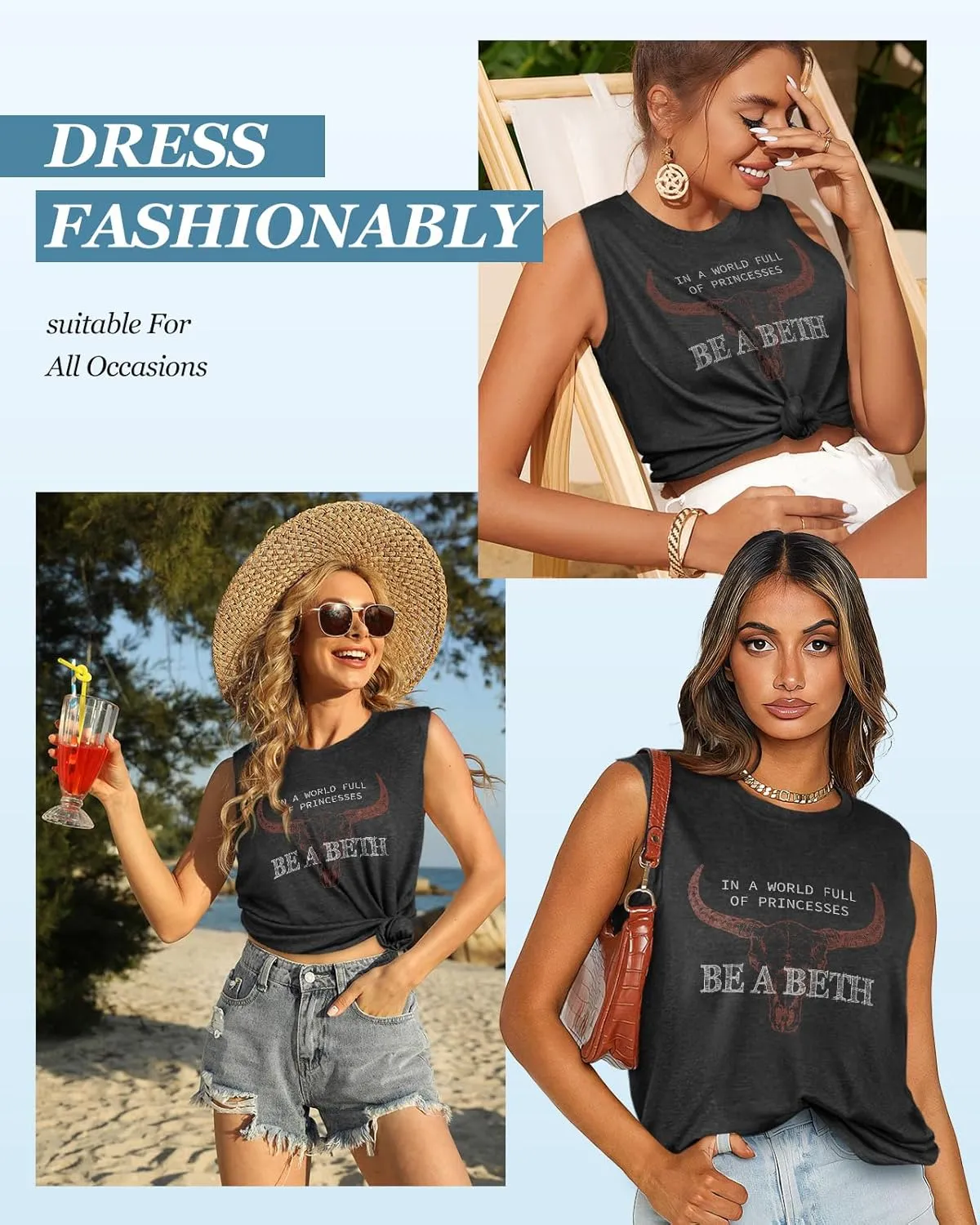 Flafens Tank Top for Women - Cute Womens Summer Graphic Cotton Sleeveless T Shirts Crewneck Tops Workout Gym Basic Tunic