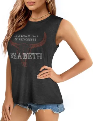 Flafens Tank Top for Women - Cute Womens Summer Graphic Cotton Sleeveless T Shirts Crewneck Tops Workout Gym Basic Tunic