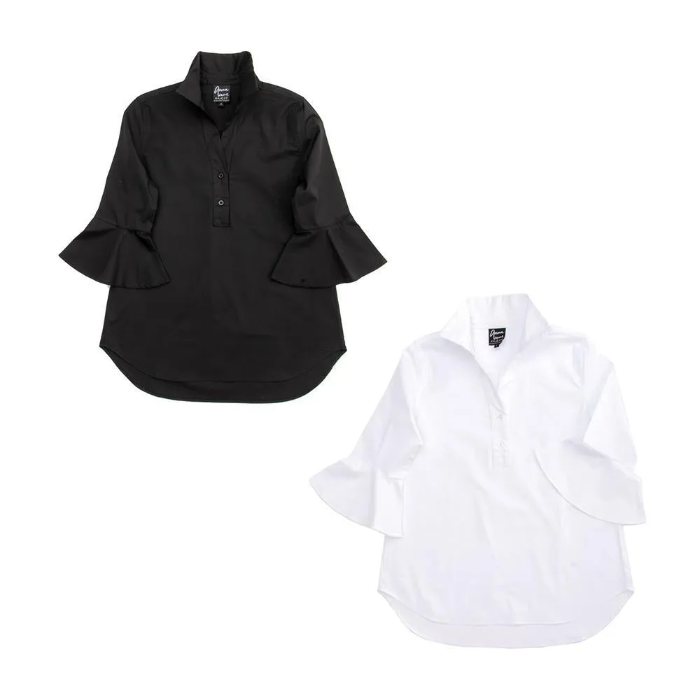 Flair Sleeve Half Button Blouse
