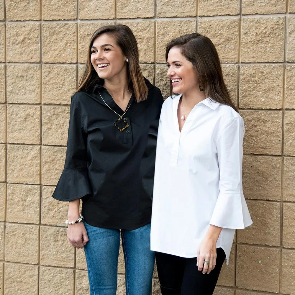 Flair Sleeve Half Button Blouse