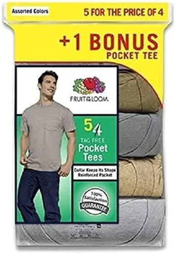 Fruit of the Loom Men's Pocket T-Shirt Multipack (5 Pack)