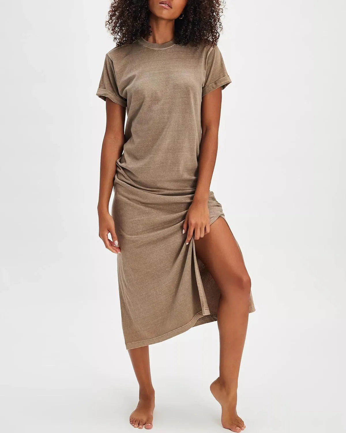 Gacaky Women's Summer Casual Short Sleeve T Shirts Maxi Dress Flowy Split Beach Vacation Sundress 2025 Outfits with Pockets