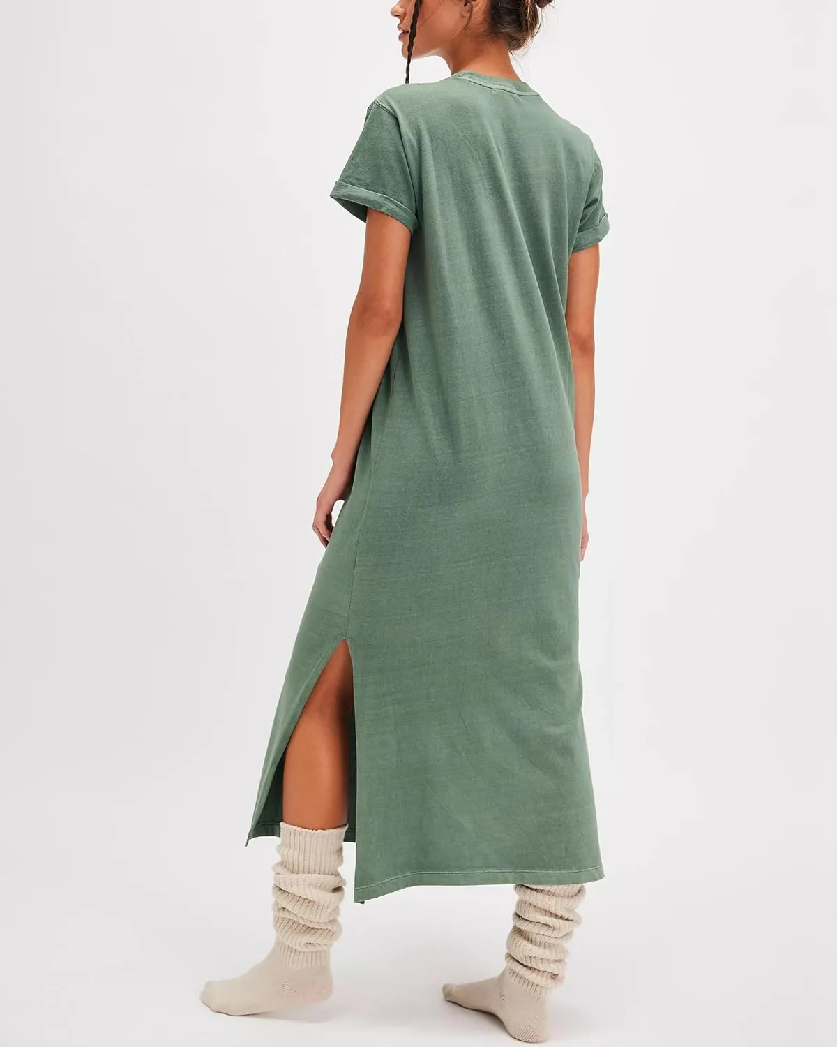Gacaky Women's Summer Casual Short Sleeve T Shirts Maxi Dress Flowy Split Beach Vacation Sundress 2025 Outfits with Pockets