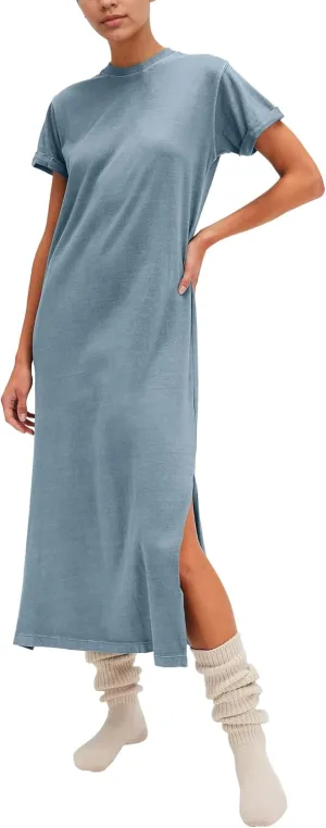 Gacaky Women's Summer Casual Short Sleeve T Shirts Maxi Dress Flowy Split Beach Vacation Sundress 2025 Outfits with Pockets