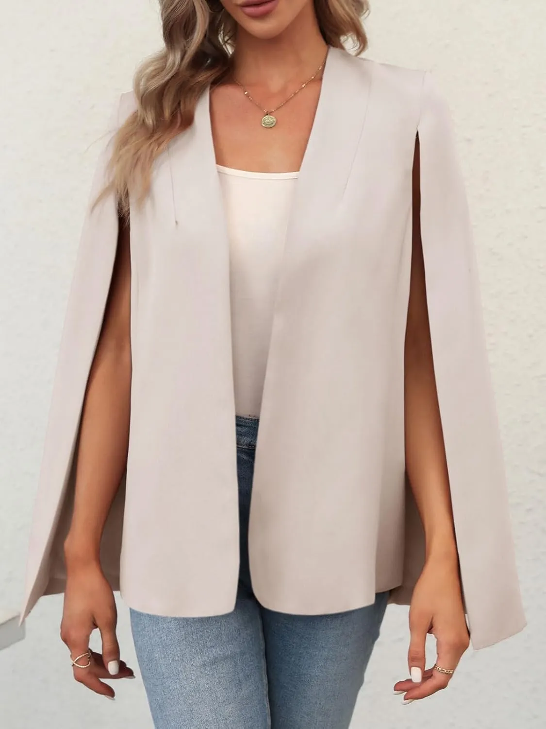 GAMISOTE Womens Cape Blazer Split Sleeve Open Front Casual Jacket Coat Workwear