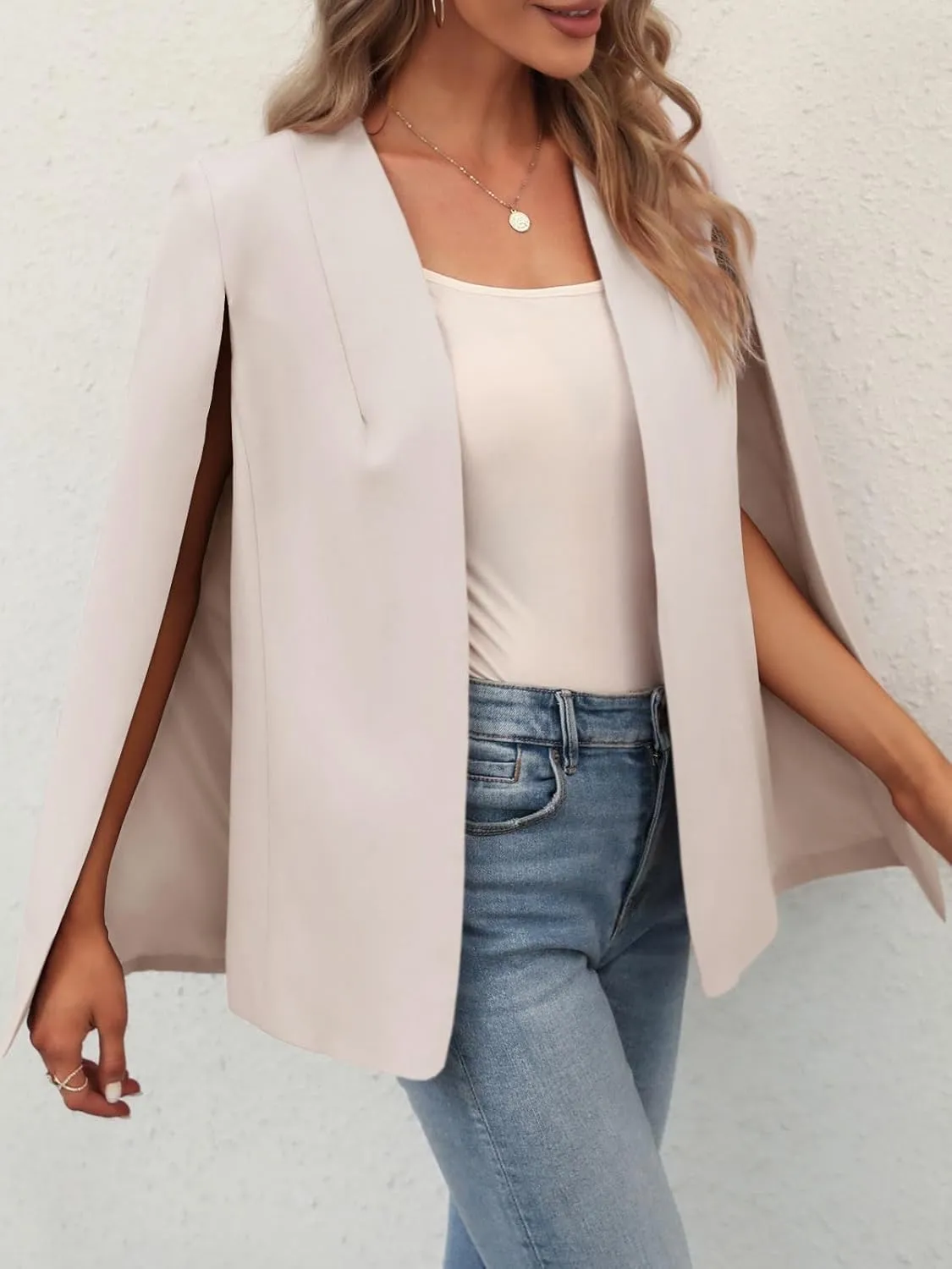 GAMISOTE Womens Cape Blazer Split Sleeve Open Front Casual Jacket Coat Workwear